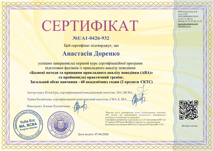 Базисні методи та принципи прикладного аналізу поведінки (АВА)